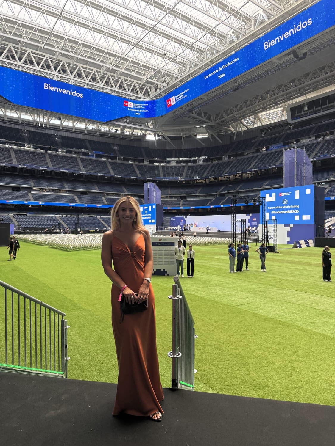 Sarah Ilic at the Real Madrid Graduate School graduation, Santiago Bernabéu